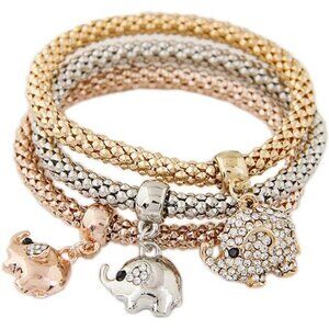 3 Pcs Elephants Crystal Rhinestone Bead Corn Chain Stretchy Bracelets
